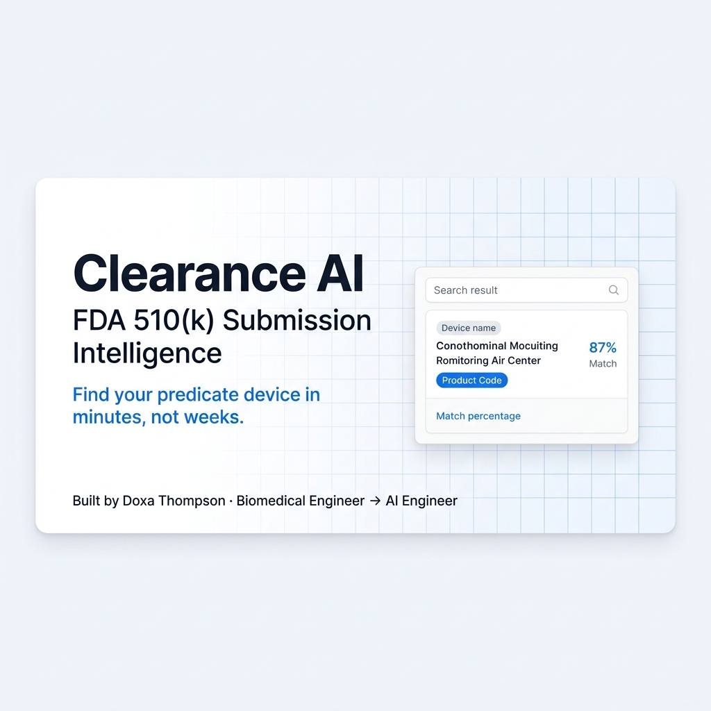 Clearance AI sample output showing predicate search results and citations